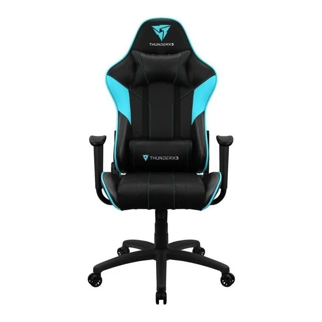 Cadeira de escritório ThunderX3 EC3 gamer ergonômica preta e cíano com estofado de couro sintético