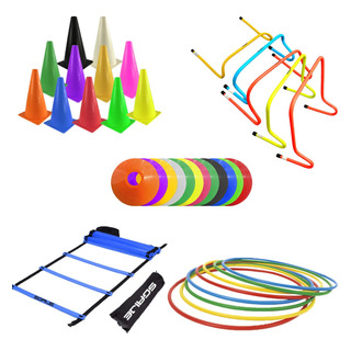 Kit 6 Conos+ 6 Platos + 3 Vallas 50cm + 1 Escalera + 10 Aros Kit 6 Conos+ 6 Platos + 3 Vallas 50cm + 1 Escalera + 10 Aros