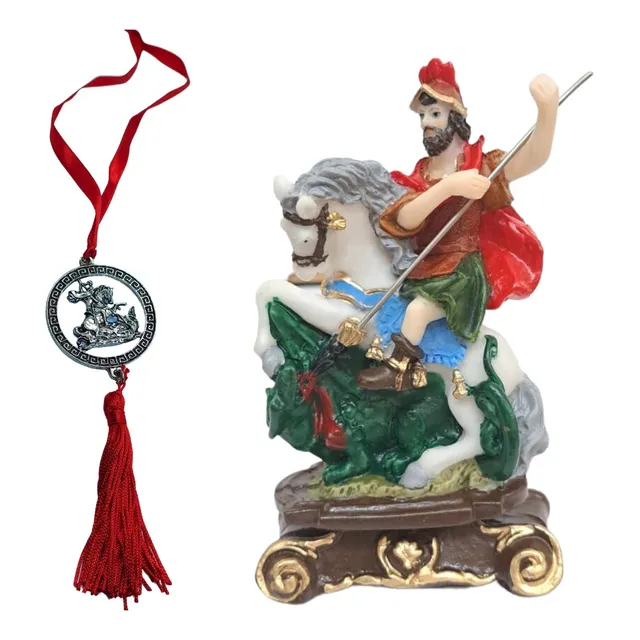 Imagem De São Jorge 15 Cm Resina Com Medalha