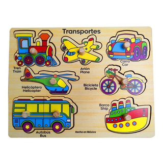 Rompecabezas Bilingüe De Transportes Con Pija, Madera Fino Rompecabezas Bilingüe De Transportes Con Pija, Madera Fino