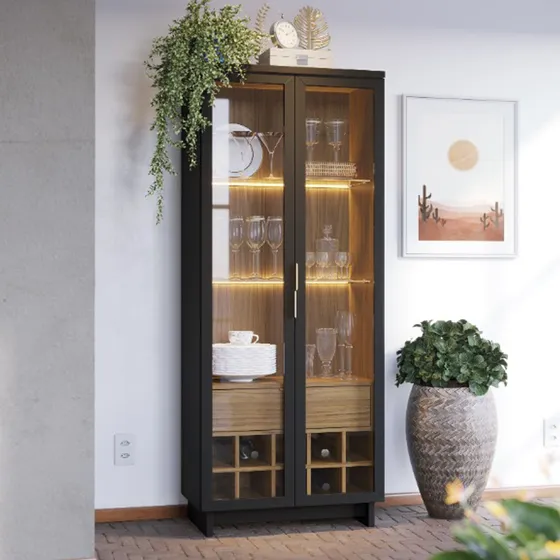 Cristalero Aparador Bar Modular 2 Puertas Vidrio Luz Led