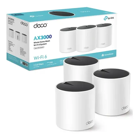 TP-Link Deco X55(3-pack) Router Mesh WiFi6 AX3000 Cobertura 600m² - Doble Banda 3.0 Gbps - 3 Puertos Gigabit - Roaming IA para Moverte Sin Perder Conexión - App Deco - Conecta 150 dispositivos