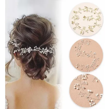 Tiara De Novia Con Perlas,accesorio Para Peinado Color Plateado