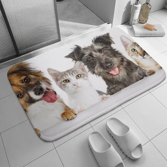 Lindo Perro Gato Foto Alfombra Baño Mejor Amigo 16  X 24 