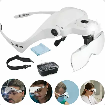 Lupa Aumento Profissional De Cabeça Teoliver Eletrônica Oculos Com 5 Lentes Luz Led Estética