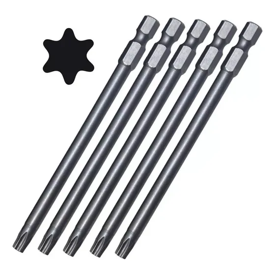 Jogo 5 Ponteira Bits Torx Longo T30 100mm Para Parafusadeira
