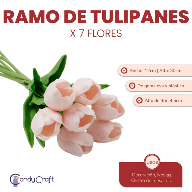 Ramo De Tulipanes X 7 Flores Artificiales Deco