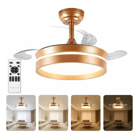 Ventilador De Teto 127/220v Silencioso Bivolt Retrátil Led 30 Cm 60 Hz Dourado-escuro 127…