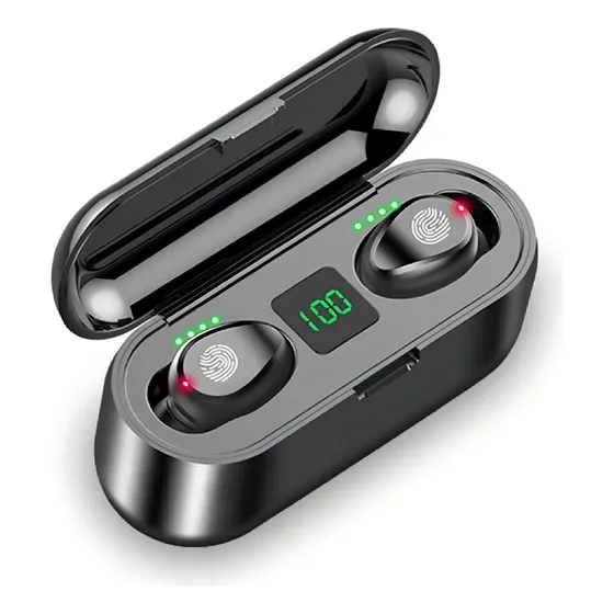 Auriculares in-ear inalámbricos F9 negro con luz LED