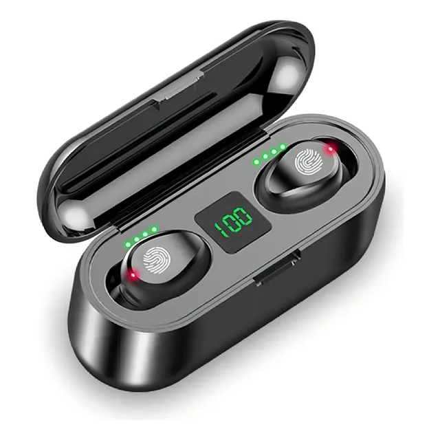 Auriculares in-ear inalámbricos F9 negro con luz LED