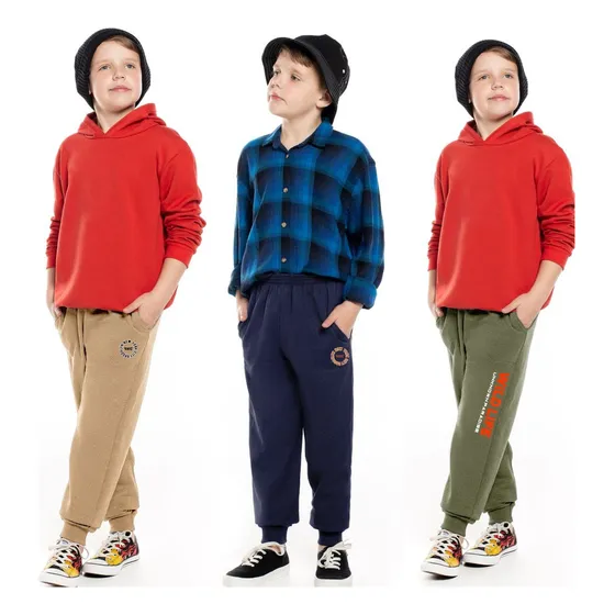 Conjunto 3 Calças Jogger Juvenil Moletom - Com Punho E Bolso