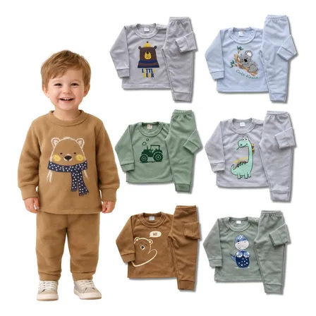 Kit 4 Peças Soft Menino Infantil Inverno Conjunto Soft Frio