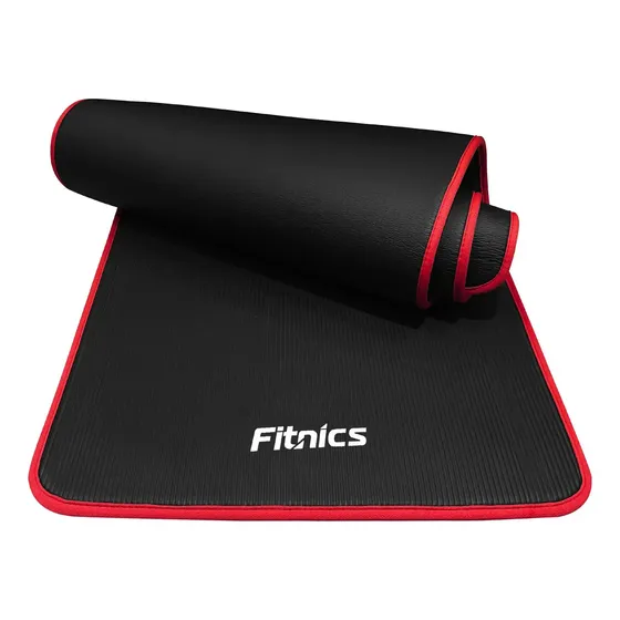 Mat Yoga Colchoneta Tapete Fitnics para Ejercicio 10mm con Bolso y Correa color Negro\u002Frojo | Cuotas sin interés