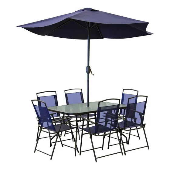 Set De Jardín Con Mesa Rectangular, 6 Sillas Y Sombrilla
