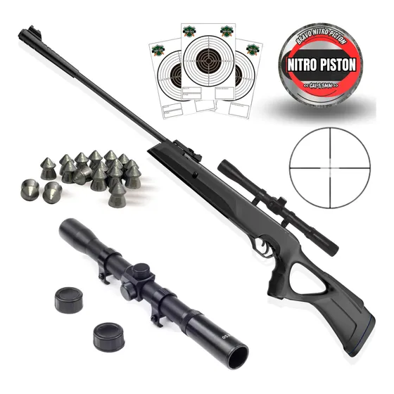 Rifle Aire Comprimido Nitro Piston Fox Bravo Mira Balines 