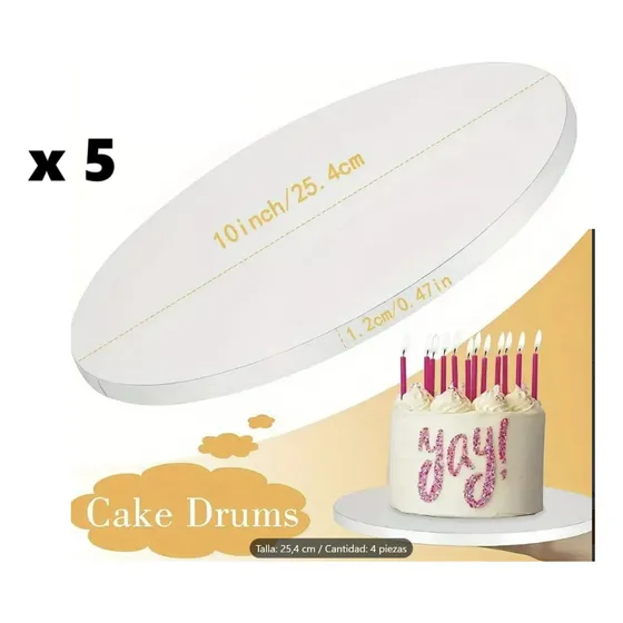 Disco Drum Para Tortas Blanco Nro 10 Paq  4 Und