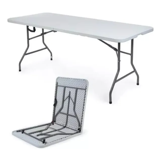 Mesa Plegable De Plástico Portátil 240cm Tipo Portafolio Color Blanco