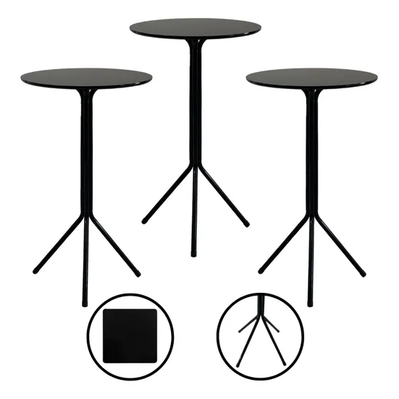Conjunto 3 Mesas Bistrô Altas Em Aço Tampo Mdf Redondo Café