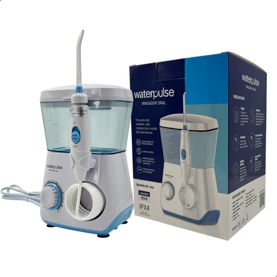 Waterpulse Flosser Irrigador Oral Dental WP62-127/220v Elétrico Bocal Jato Limpador De Língua Água Dentes Boca Gengiva Mangueira 10 Modos Pressão Potente 127/220V Silencioso 145 PSI 600ml 8 Bicos