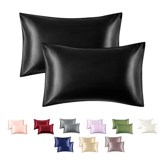 Funda Almohada Satin Saten Tipo Seda Set X2 Unids 100 O 76cm Color 76x50 Negro 76x50