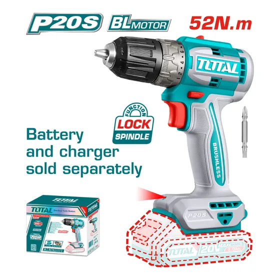 Taladro Inalambrico 20v, (1/32 -3/8 ) Marca Total, Sin Bat.