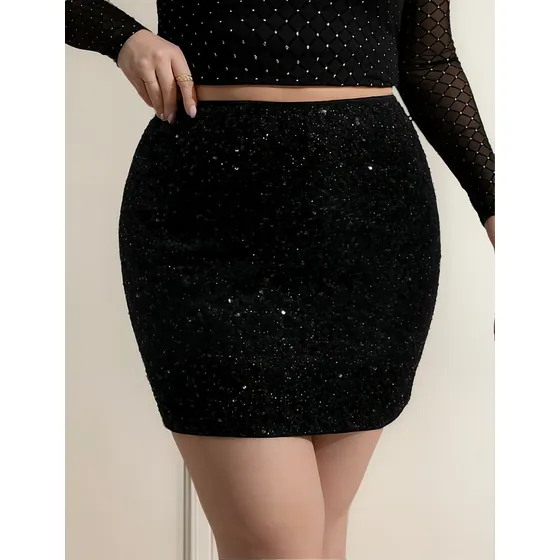 Saia Paetê Feminino Curta Plus Size Alta Moda Blogueira