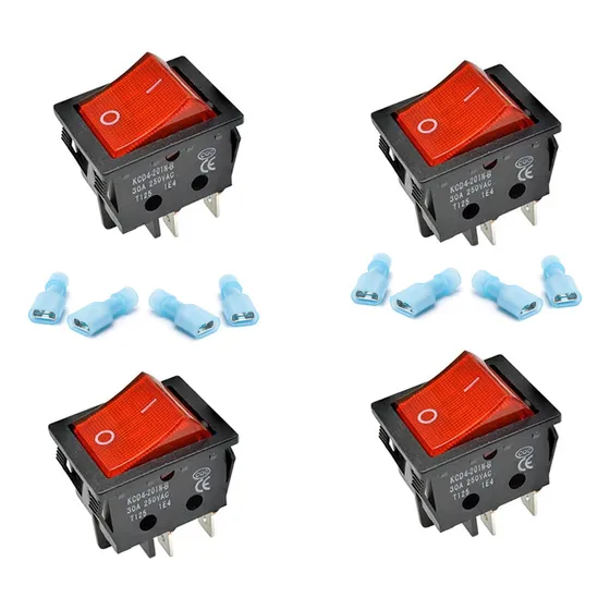 4 Pcs Boton Inversora Reforzado On Off 250v 30a Terminales Rojo