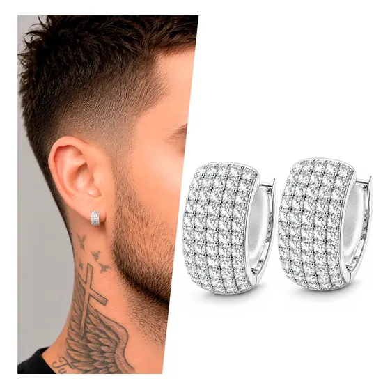 Par Brinco Cravejado Argola Zircônia Masculino Prata Neymar