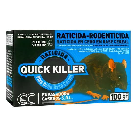 Veneno Raticida Bloques Parafinicos Quick Killer X 100 Gr