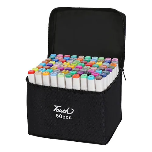Set 80 Marcadores Resaltadores Colores Doble Punta +estuche Color Negro