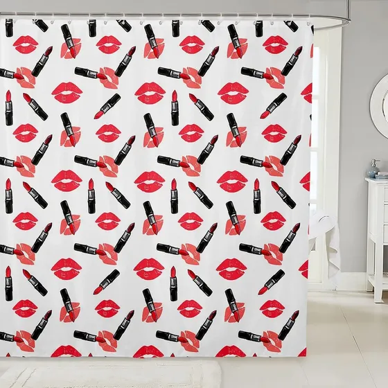 Cortina Ducha Para Baño Labio Rojo Femenino Decoracion Lapiz
