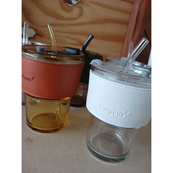 Vaso De Cafe De Vidrio Con Pitillo 2 X 10$