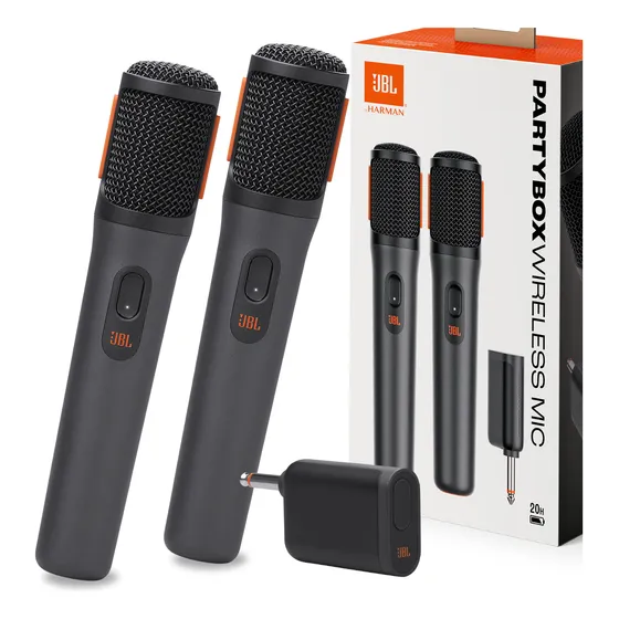 Microfone Sem Fio Jbl Partybox Profissional Duplo Dinâmico