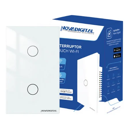 Interruptor Inteligente Wifi Novadigital 2 Teclas Botões Touch Tuya Smart Life Alexa Google 110v 220v Bivolt Branco Lite-ws2-w