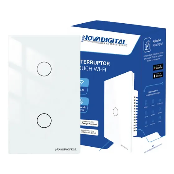 Interruptor Inteligente Wifi Novadigital 2 Teclas Botões Touch Tuya Smart Life Alexa Google 110V 220