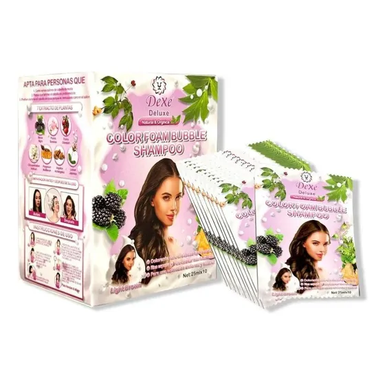 10 Shampoo Tinte Cabello Dexe Canas Marrón Claro Tono Castaño Claro