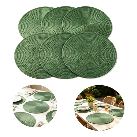 Kit 6 Jogo Americano Redondo Sousplat Mesa Posta Verde Redondo