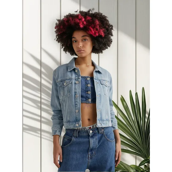 Chaqueta Jeans Izzie De Corte Slim Mujer Azul Tommy