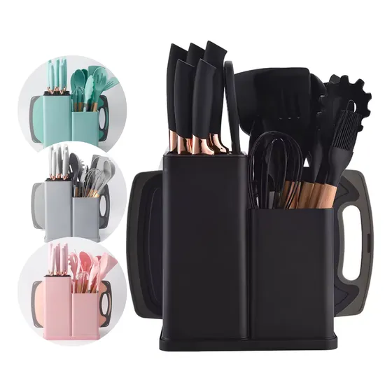 Conjunto Colheres Silicone Cabo Madeira Utensílios Cozinha