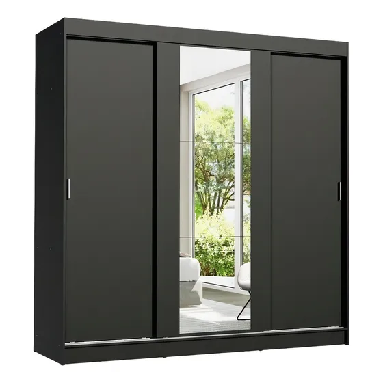 Ropero Madesa Reno 1095d81e Color Negro De Mdp Con 3 Puertas Corredizas