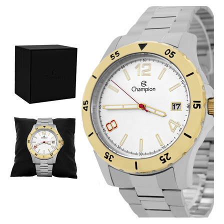 Relógio Champion Masculino Prateado Ca31239s Original C/ Cor Do Bisel Dourado Cor Do Fundo Branco Relógio Champion Masculino Prateado Ca31239s Original C/ Cor Do Bisel Dourado Cor Do Fundo Branco