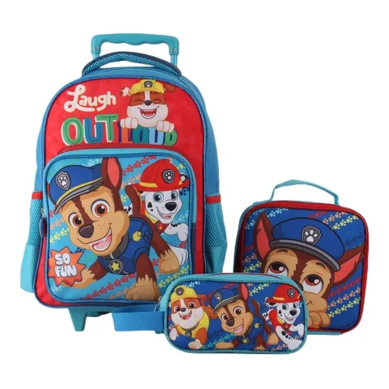 Mochila Con Ruedas Lonchera Estuche Niños Paw Patrol Color Azul