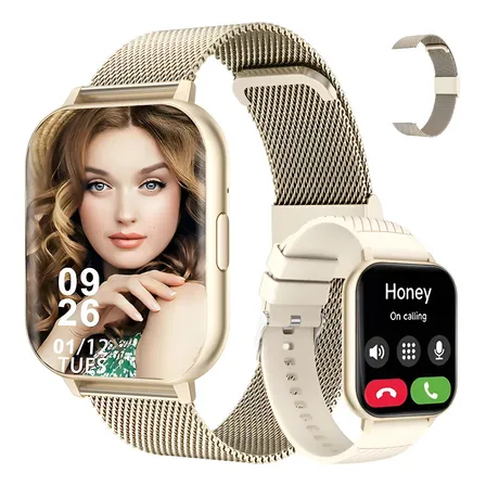 Smartwatch Feminino Esportivo Relógio Inteligente Ouro Rosa Bege