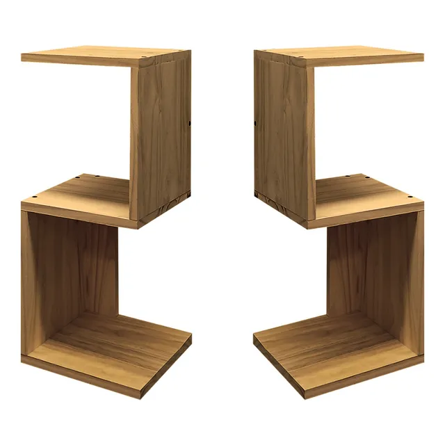 Kit 2 Mesas De Luz Mueble 3 Estantes Madera moderna Sajo