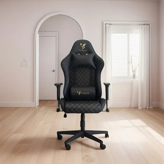 Silla Gamer Perseo Pegasus Cuero Eco Negro Y Dorado Diginet