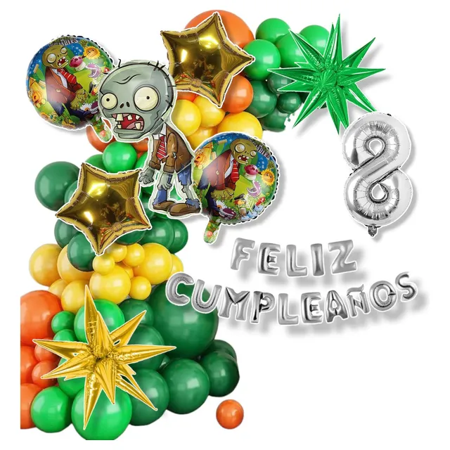 Set Globo Metalizado Planta Vs Zombies Estrella Latex Cumple