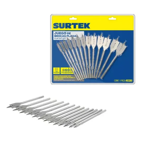 Juego De Brocas Para Madera Tipo Manita Plana, 13 Pzs Surtek
