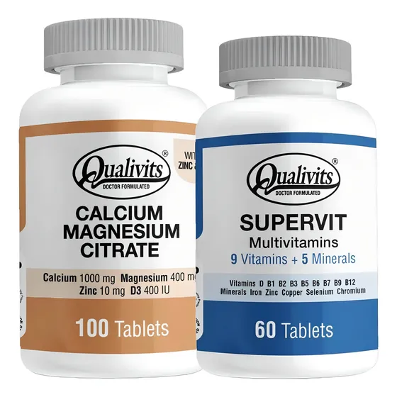 Calcio Magnesio Zinc Vitamina D3 + Multivitamínico Qualivits Sabor Sin Sabor