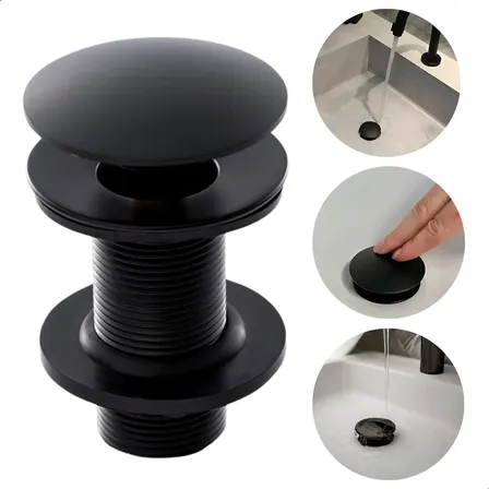 Válvula Ralo Pia Click Inox Para Cuba Pia De Banheiro Lavatório Lavabo 7/8 Luxo 3cm Metal Preto Fosco Inteligente Pop Up... Válvula Preta Fosco Ralo Pia Banheiro Preto