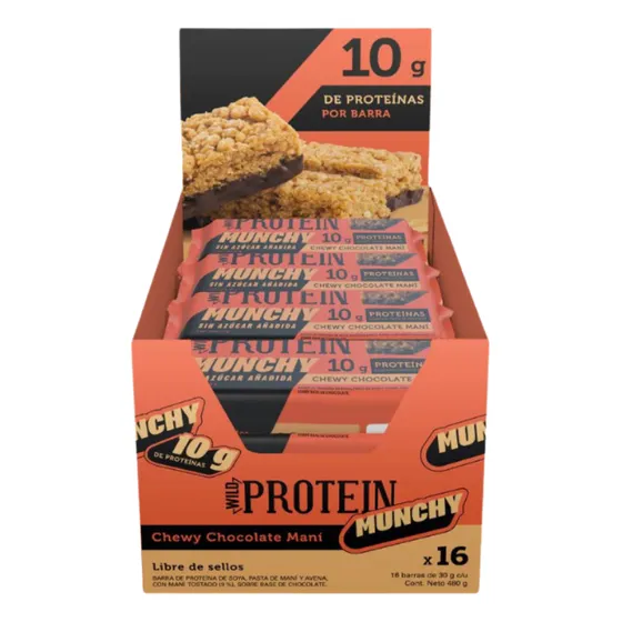 Barritas Wild Protein Munchy Chocolate Maní 16 Unidades